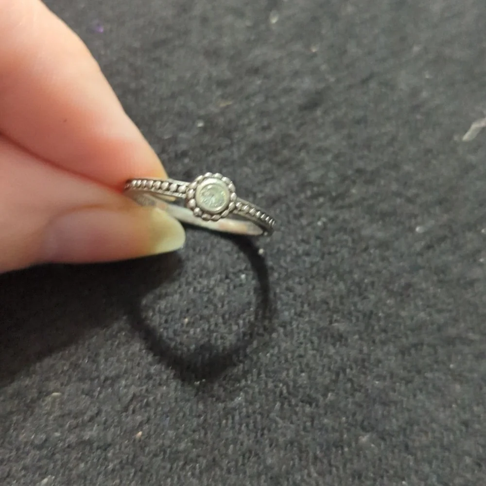 Sterling Silver Clear Rhinestone Solitaire Statement Ring - size 6